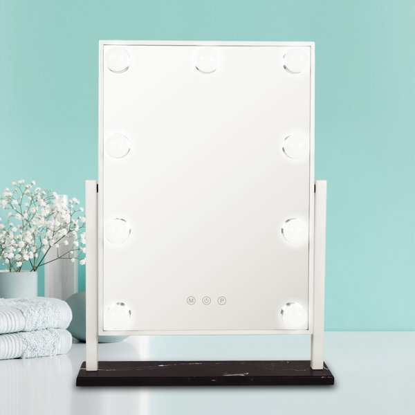 Ebern Designs 9Bulb L.E.D. Hollywood Vanity Mirror With Marble Base